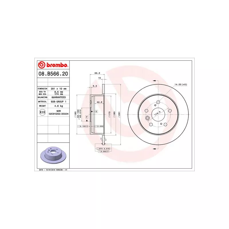Jeu de 2 disques de frein arrière BREMBO 08.B566.21