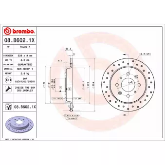 Jeu de 2 disques de frein arrière BREMBO 08.B602.1X