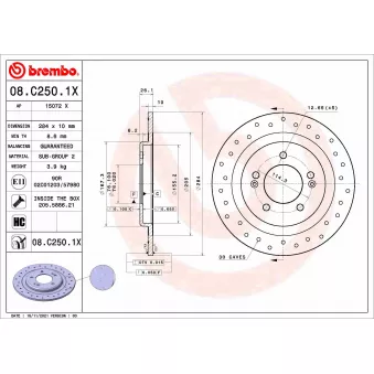 Jeu de 2 disques de frein arrière BREMBO 08.C250.1X