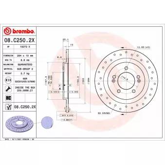 Jeu de 2 disques de frein arrière BREMBO 08.C250.2X