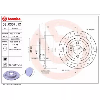Jeu de 2 disques de frein arrière BREMBO 08.C307.1X