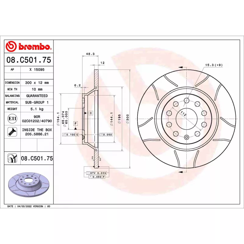 Jeu de 2 disques de frein arrière BREMBO 08.C501.75