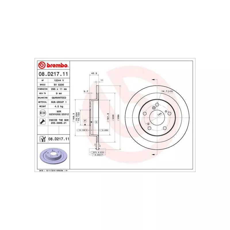 Jeu de 2 disques de frein arrière BREMBO 08.D217.11