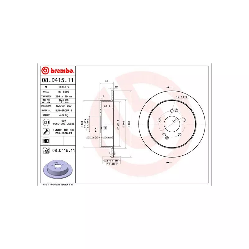Jeu de 2 disques de frein arrière BREMBO 08.D415.11