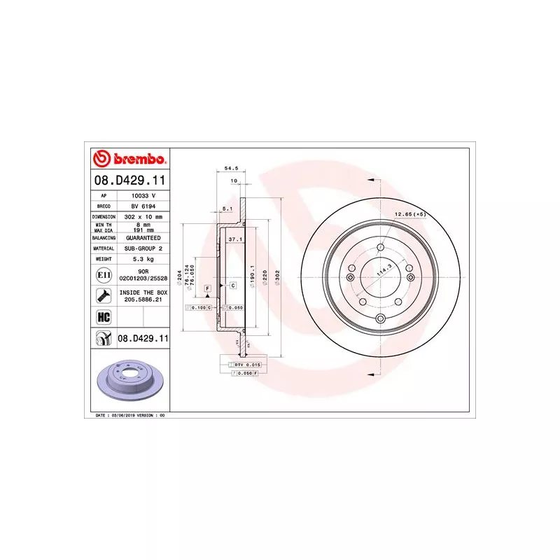 Jeu de 2 disques de frein arrière BREMBO 08.D429.11
