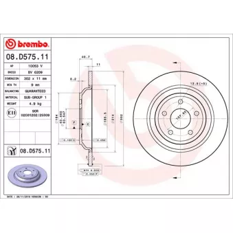 Jeu de 2 disques de frein arrière BREMBO 08.D575.11