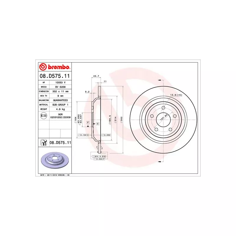 Jeu de 2 disques de frein arrière BREMBO 08.D575.11