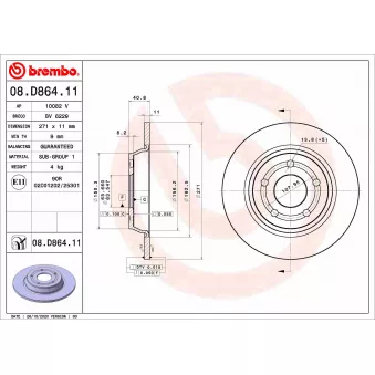 Jeu de 2 disques de frein arrière BREMBO 08.D864.11