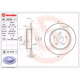 Jeu de 2 disques de frein arrière BREMBO 08.E033.11