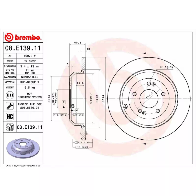 Jeu de 2 disques de frein arrière BREMBO 08.E139.11