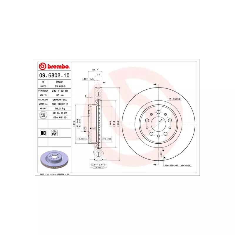 Jeu de 2 disques de frein avant BREMBO 09.6802.10