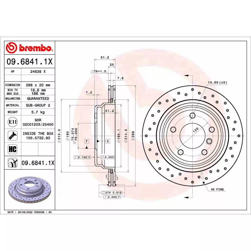 Jeu de 2 disques de frein arrière BREMBO 09.6841.1X