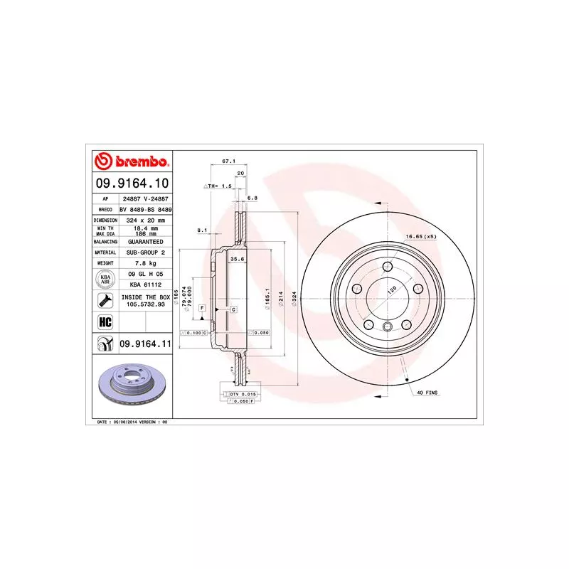 Jeu de 2 disques de frein arrière BREMBO 09.9164.11