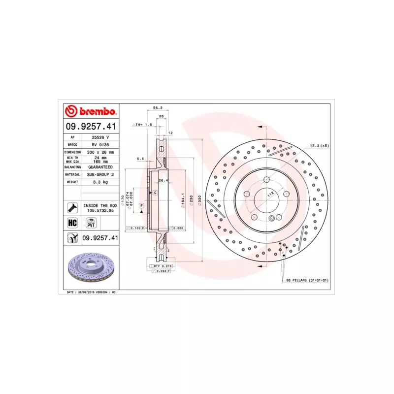 Jeu de 2 disques de frein arrière BREMBO 09.9257.41