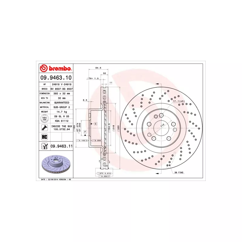 Jeu de 2 disques de frein avant BREMBO 09.9463.10