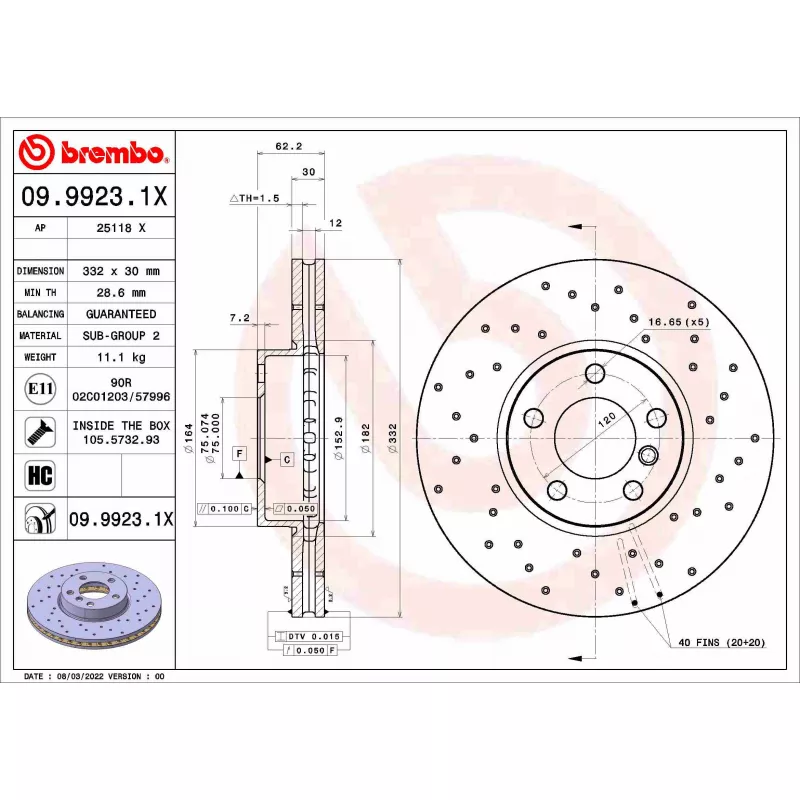 Jeu de 2 disques de frein avant BREMBO 09.9923.1X