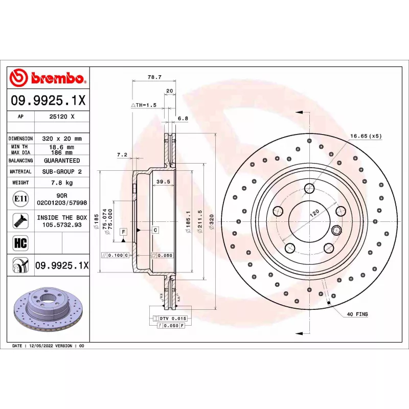 Jeu de 2 disques de frein arrière BREMBO 09.9925.1X