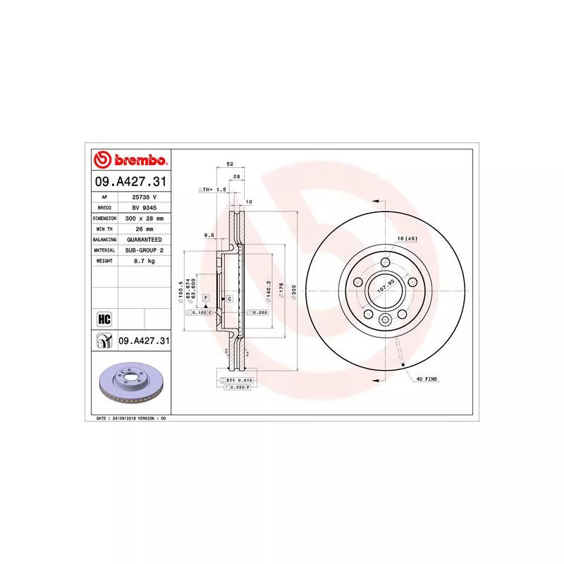 Jeu de 2 disques de frein avant BREMBO 09.A427.31