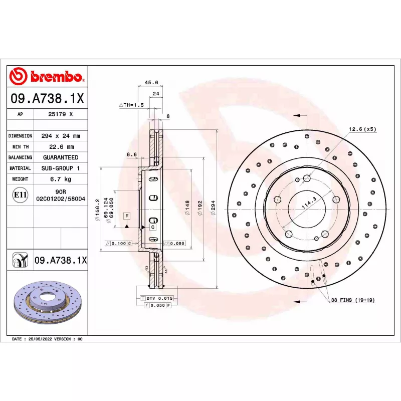 Jeu de 2 disques de frein avant BREMBO 09.A738.1X