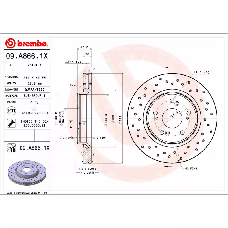 Jeu de 2 disques de frein avant BREMBO 09.A866.1X