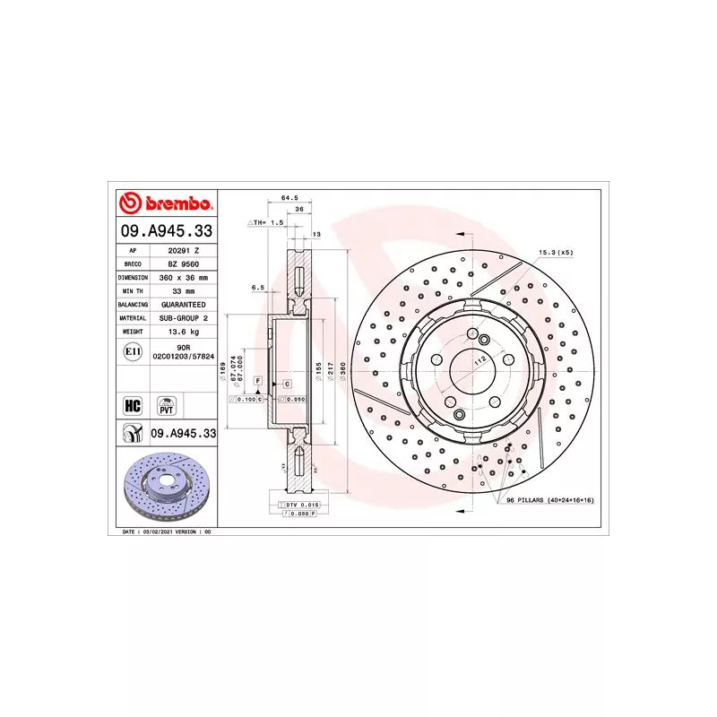 Jeu de 2 disques de frein avant BREMBO 09.A945.33