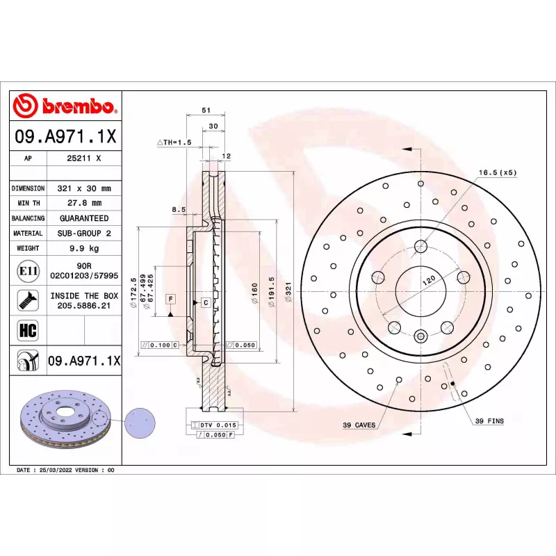 Jeu de 2 disques de frein avant BREMBO 09.A971.1X