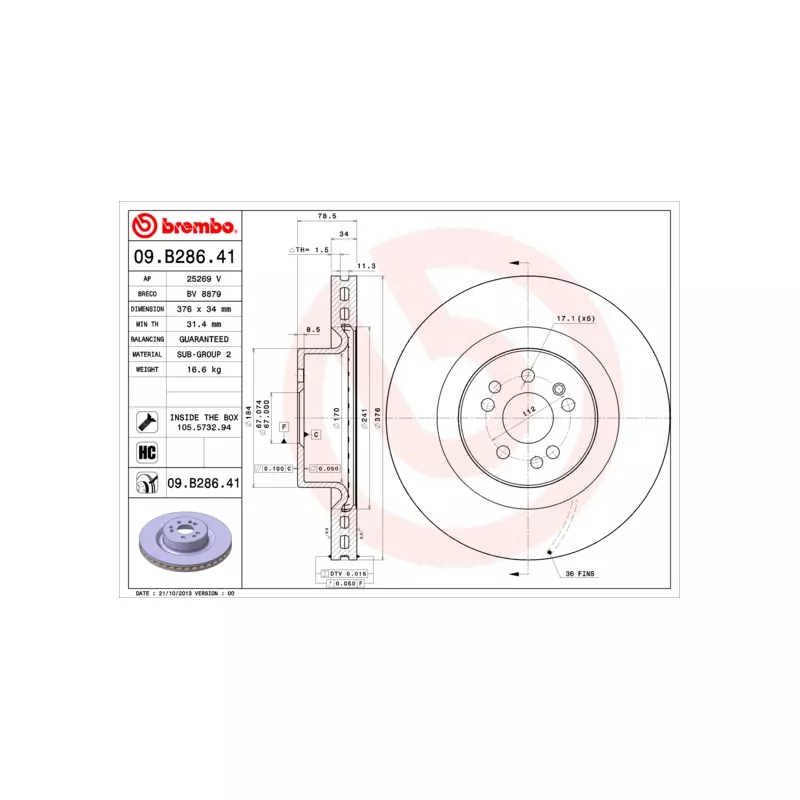 Jeu de 2 disques de frein avant BREMBO 09.B286.41