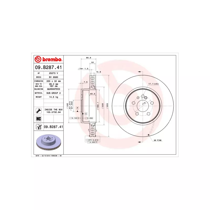Jeu de 2 disques de frein arrière BREMBO 09.B287.41
