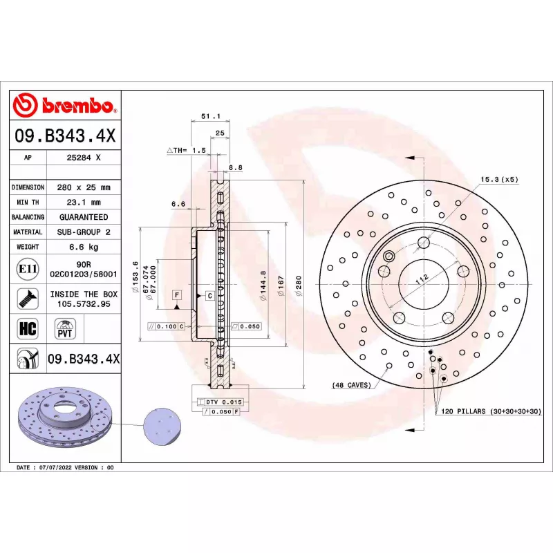 Jeu de 2 disques de frein avant BREMBO 09.B343.4X