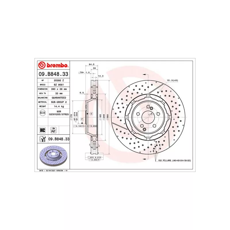 Jeu de 2 disques de frein avant BREMBO 09.B848.33
