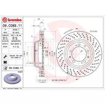 Disque de frein arrière droit BREMBO 09.C089.11