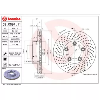 Disque de frein avant gauche BREMBO 09.C094.11