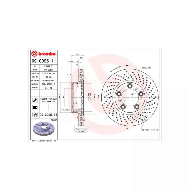 Disque de frein avant droit BREMBO 09.C095.11