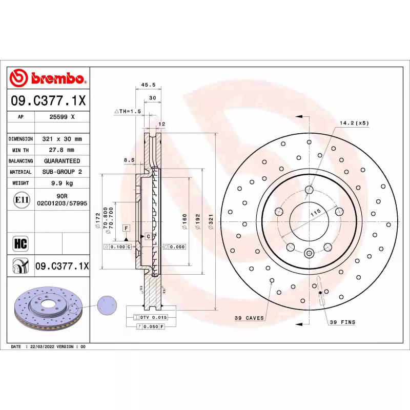 Jeu de 2 disques de frein avant BREMBO 09.C377.1X