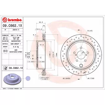 Jeu de 2 disques de frein arrière BREMBO 09.C662.1X