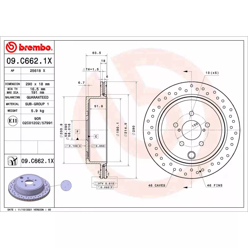 Jeu de 2 disques de frein arrière BREMBO 09.C662.1X