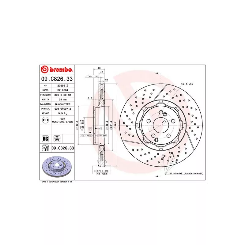Jeu de 2 disques de frein arrière BREMBO 09.C826.33