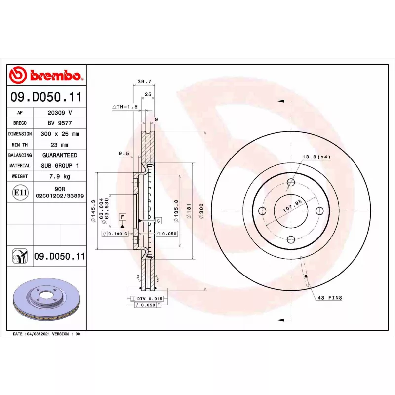 Jeu de 2 disques de frein avant BREMBO 09.D050.11