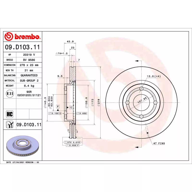 Jeu de 2 disques de frein avant BREMBO 09.D103.11
