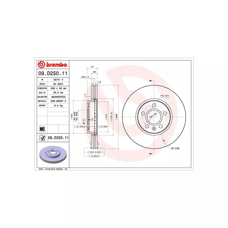 Jeu de 2 disques de frein avant BREMBO 09.D250.11