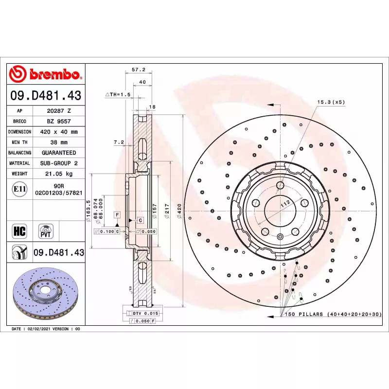 Jeu de 2 disques de frein avant BREMBO 09.D481.43