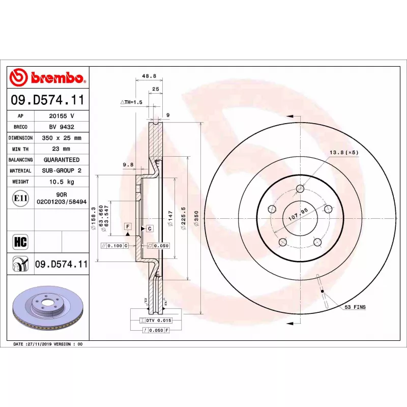 Jeu de 2 disques de frein avant BREMBO 09.D574.11