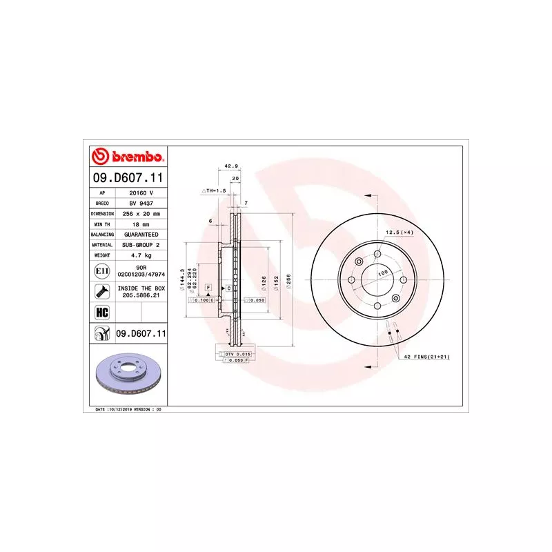 Jeu de 2 disques de frein avant BREMBO 09.D607.11