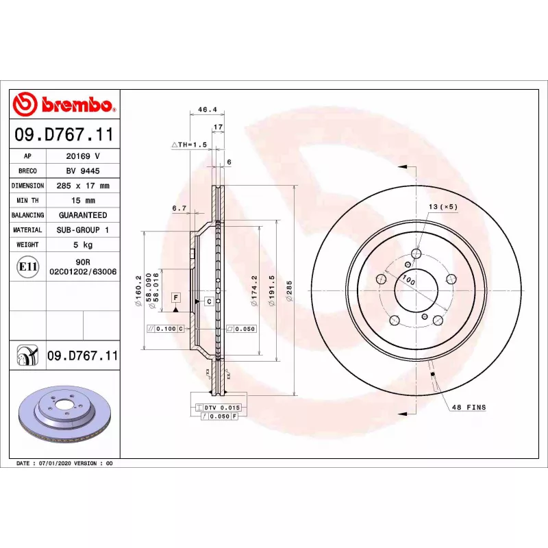 Jeu de 2 disques de frein arrière BREMBO 09.D767.11