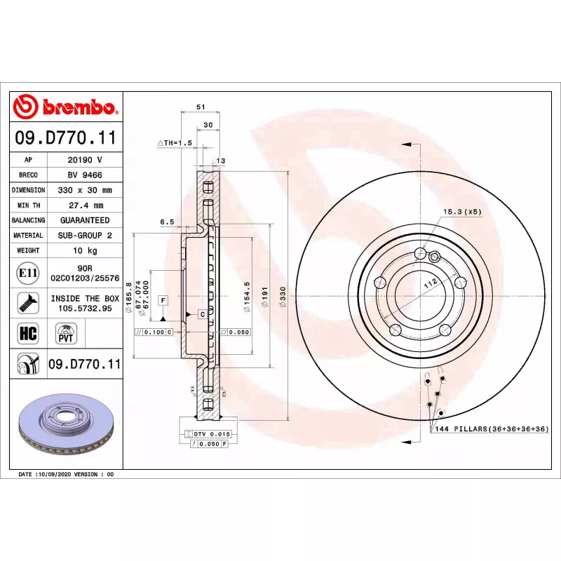 Jeu de 2 disques de frein avant BREMBO 09.D770.11