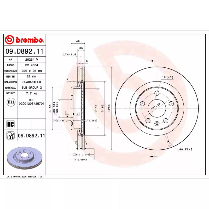 Jeu de 2 disques de frein avant BREMBO 09.D892.11