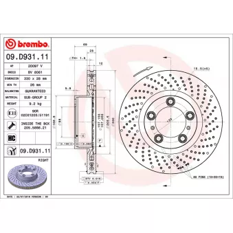 Disque de frein avant droit BREMBO 09.D931.11