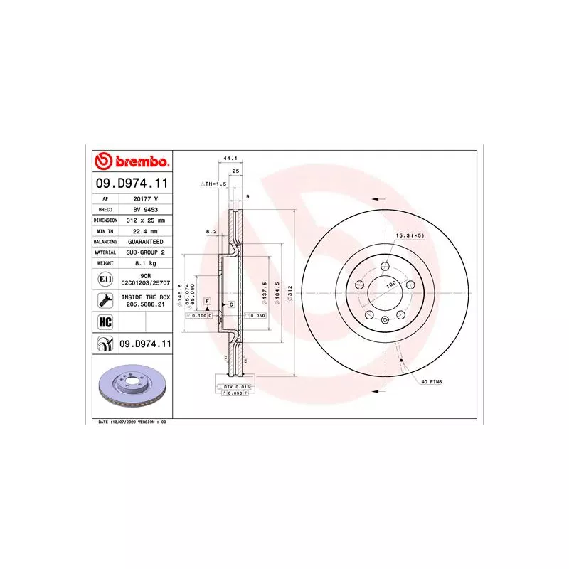 Jeu de 2 disques de frein avant BREMBO 09.D974.11