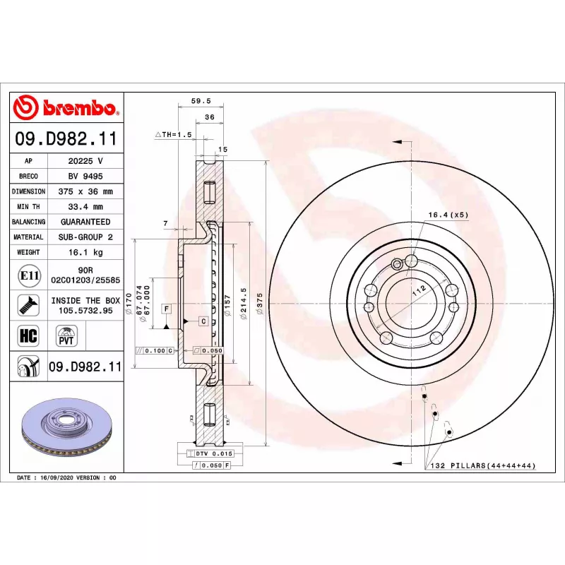 Jeu de 2 disques de frein avant BREMBO 09.D982.11