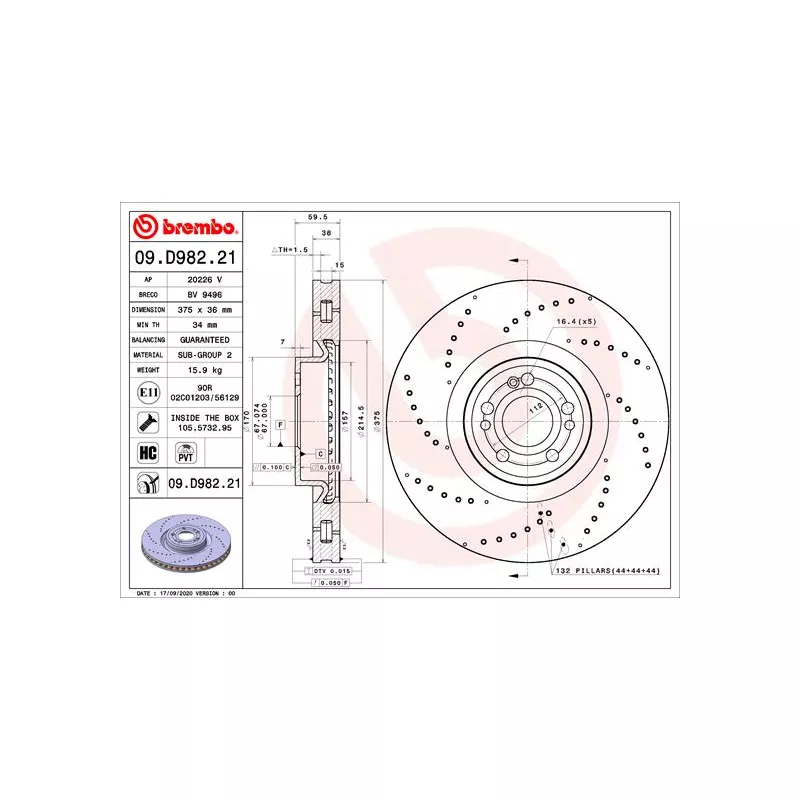 Jeu de 2 disques de frein avant BREMBO 09.D982.21
